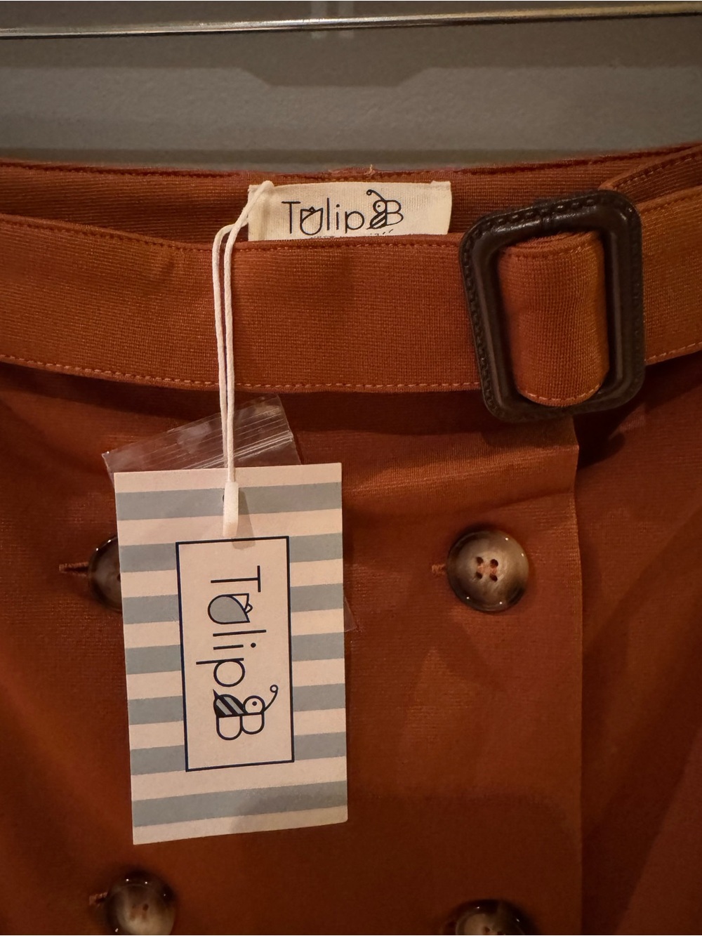 A-Line Double-Breasted Belted Skirt - Rust Orange - Picture 3 of 4